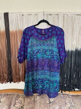 Purple and teal Carole Little boho long line blouse with beaded details